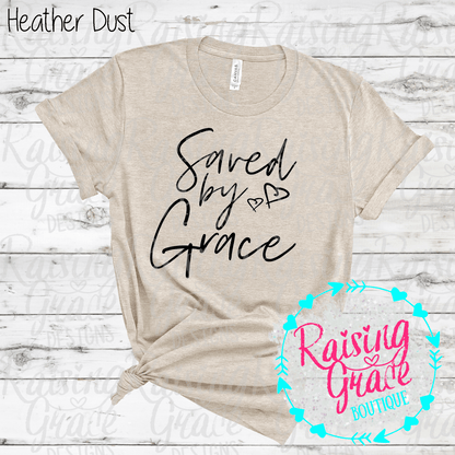 Saved By Grace Graphic T-Shirt | Faith Based Graphic Tee | Christian Inspirational Shirt | Boutique Faith Tee | Scripture Inspired Shirt