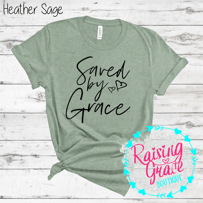 Saved By Grace Graphic T-Shirt | Faith Based Graphic Tee | Christian Inspirational Shirt | Boutique Faith Tee | Scripture Inspired Shirt