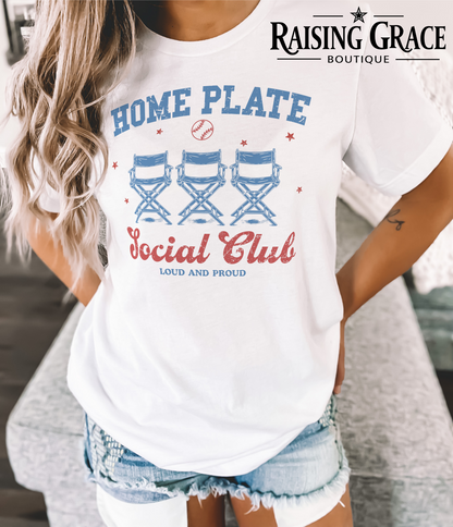 Home Plate Social Club Graphic T-Shirt | Baseball Mom Tee | Sports Mom Shirt | Boutique Baseball Graphic Tee | Game Day Shirt