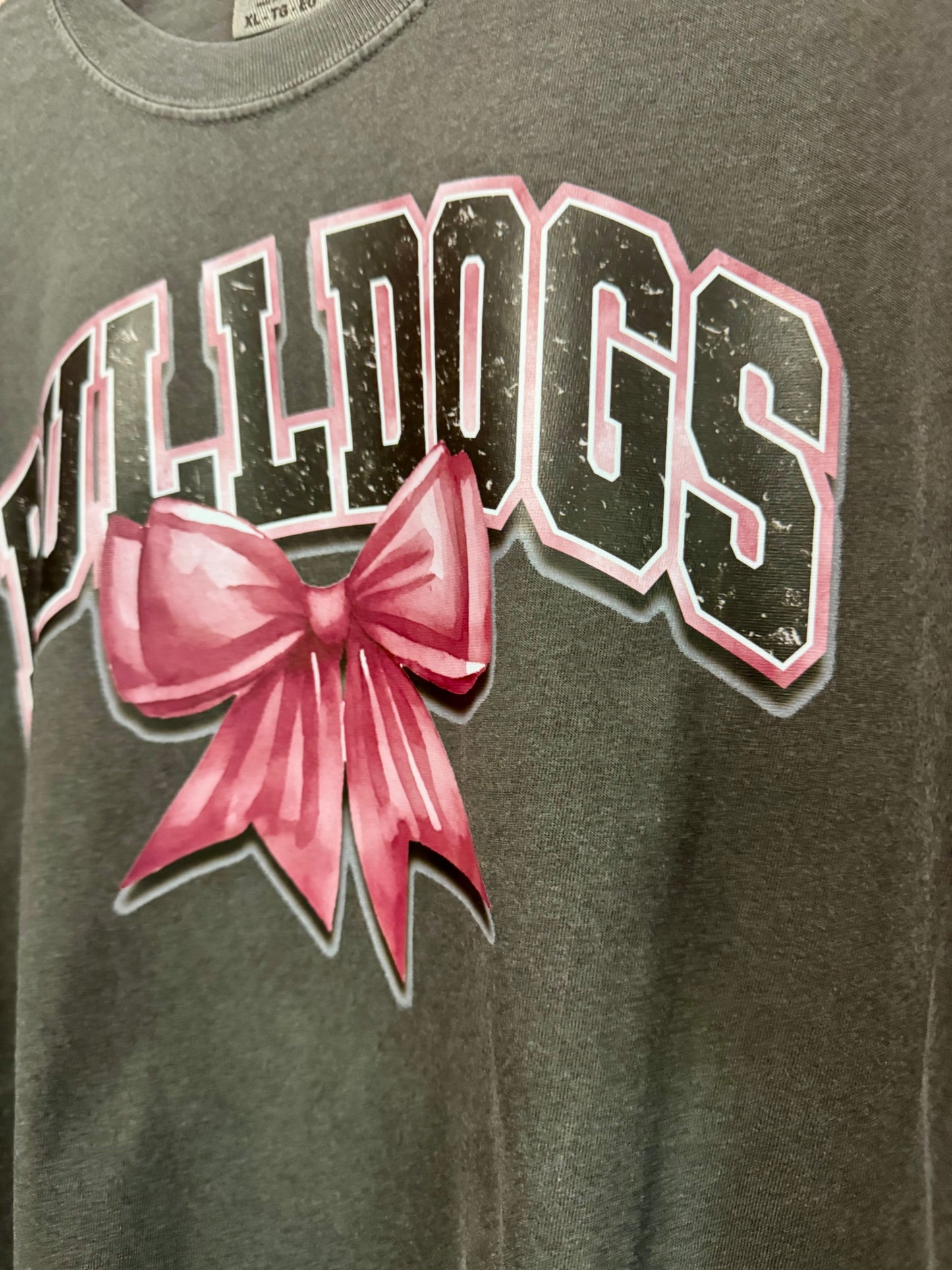 Bulldogs - with Maroon Coquette Bow - Adult T-Shirt - Comfort Colors