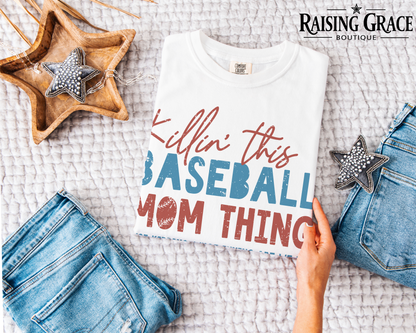 Killin’ This Baseball Mom Thing Graphic T-Shirt | Funny Baseball Mom Tee | Sports Mom Shirt | Boutique Baseball Graphic Tee | Game Day Shirt