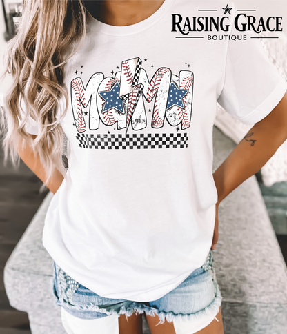 Baseball Mom Graphic T-Shirt | Sports Mom Tee | Checkered Baseball Shirt | Boutique Mama Graphic Tee | Game Day Baseball Tee