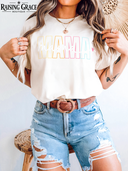 Pastel Mama Graphic T-Shirt | Trendy Mama Tee | Boutique Mom Shirt | Minimalist Mama Graphic Tee | Everyday Mom Shirt