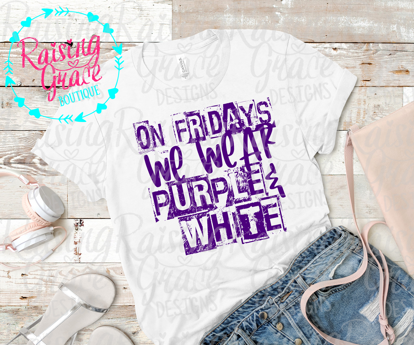 On Fridays We Wear Purple & White - T-Shirt - Adult