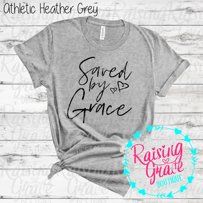 Saved By Grace Graphic T-Shirt | Faith Based Graphic Tee | Christian Inspirational Shirt | Boutique Faith Tee | Scripture Inspired Shirt