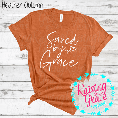 Saved By Grace Graphic T-Shirt | Faith Based Graphic Tee | Christian Inspirational Shirt | Boutique Faith Tee | Scripture Inspired Shirt