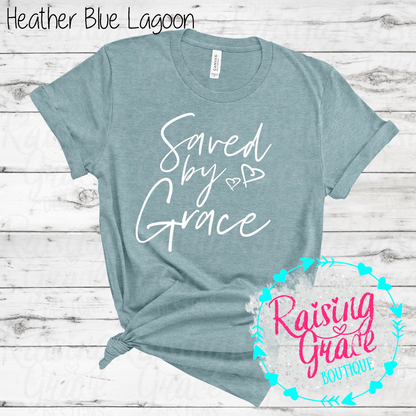 Saved By Grace Graphic T-Shirt | Faith Based Graphic Tee | Christian Inspirational Shirt | Boutique Faith Tee | Scripture Inspired Shirt