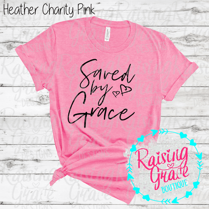 Saved By Grace Graphic T-Shirt | Faith Based Graphic Tee | Christian Inspirational Shirt | Boutique Faith Tee | Scripture Inspired Shirt
