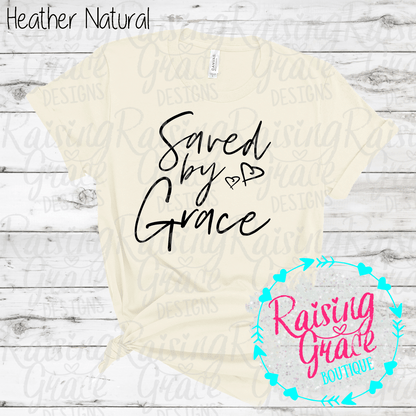 Saved By Grace Graphic T-Shirt | Faith Based Graphic Tee | Christian Inspirational Shirt | Boutique Faith Tee | Scripture Inspired Shirt