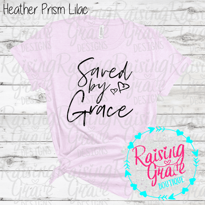 Saved By Grace Graphic T-Shirt | Faith Based Graphic Tee | Christian Inspirational Shirt | Boutique Faith Tee | Scripture Inspired Shirt
