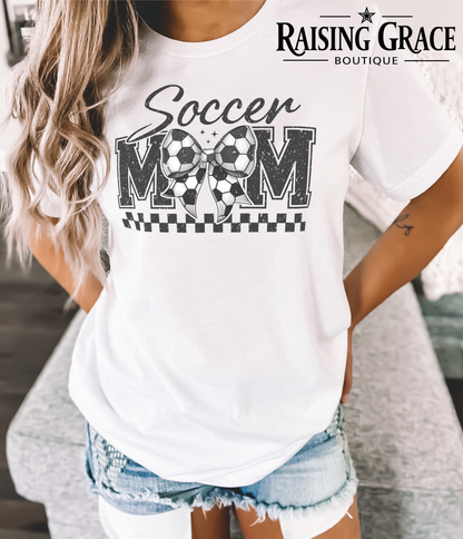 Soccer Mom Graphic T-Shirt | Checkered Soccer Tee | Sports Mom Shirt | Boutique Soccer Mama Tee | Game Day Graphic Tee