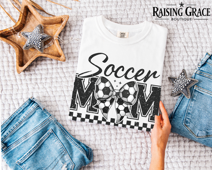 Soccer Mom Graphic T-Shirt | Checkered Soccer Tee | Sports Mom Shirt | Boutique Soccer Mama Tee | Game Day Graphic Tee