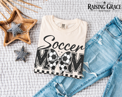 Soccer Mom Graphic T-Shirt | Checkered Soccer Tee | Sports Mom Shirt | Boutique Soccer Mama Tee | Game Day Graphic Tee