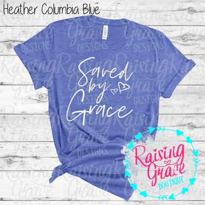 Saved By Grace Graphic T-Shirt | Faith Based Graphic Tee | Christian Inspirational Shirt | Boutique Faith Tee | Scripture Inspired Shirt
