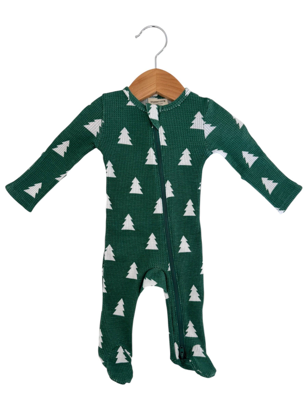 Organic Waffle 2-Way Zip Footie, Spruce Trees: Newborn