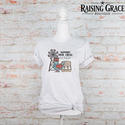 Support Your Local Egg Dealer Graphic T-Shirt | Funny Farmhouse Tee | Chicken Graphic Tee | Country Graphic Shirt | Boutique Farm Tee
