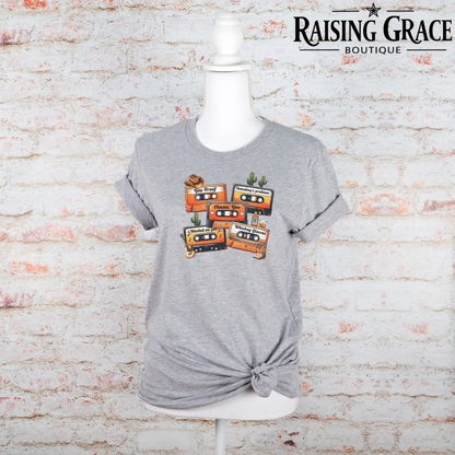 Western Cassette Graphic T-Shirt | Funny Cowgirl Tee | Country Music Shirt | Boutique Western Graphic Tee | Retro Cowboy Shirt