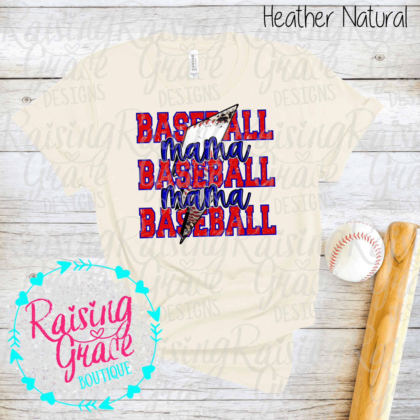 Baseball Mama - T-Shirt - Royal Blue and Red Baseball Mama Design