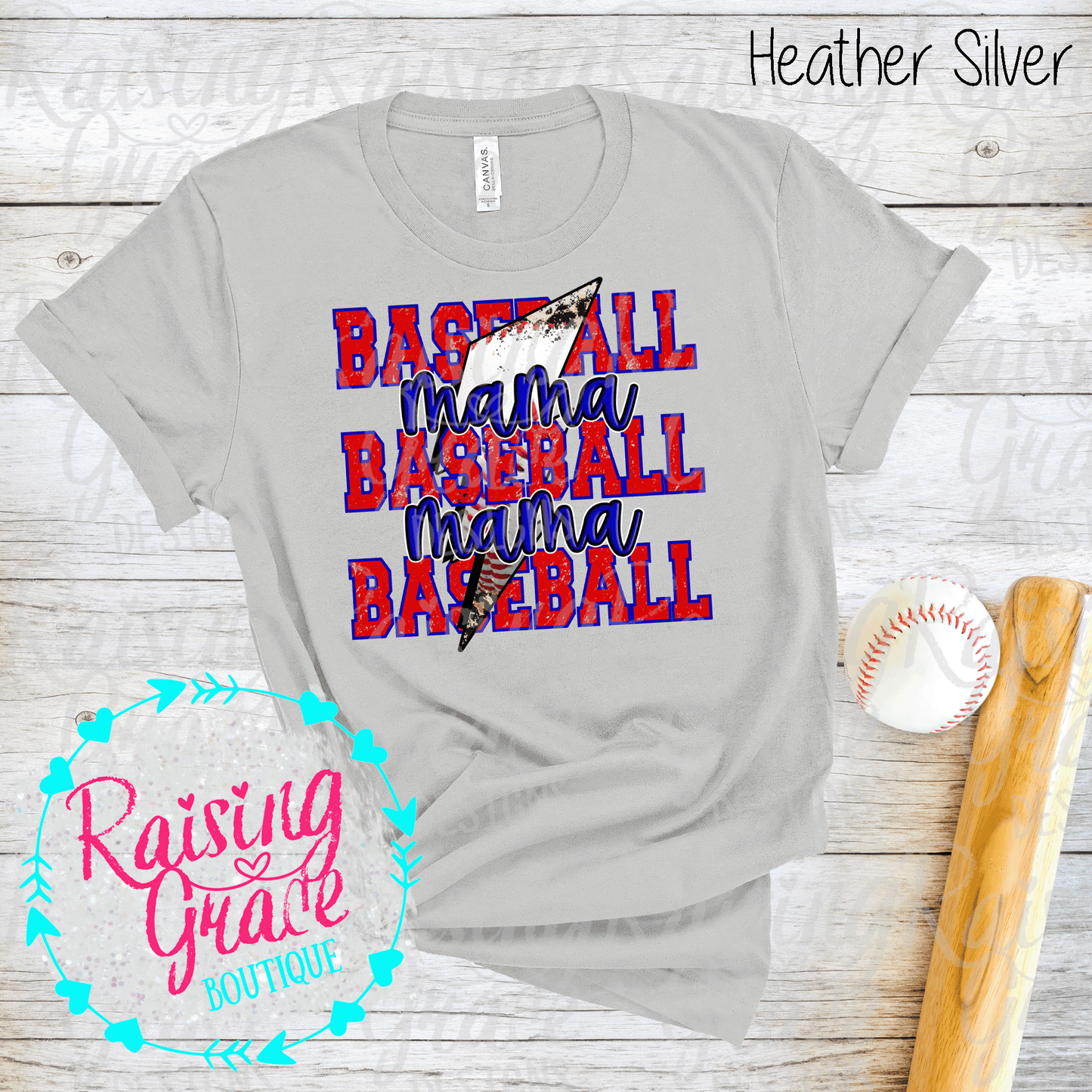 Baseball Mama - T-Shirt - Royal Blue and Red Baseball Mama Design