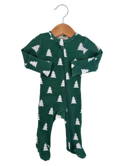 Organic Waffle 2-Way Zip Footie, Spruce Trees: Newborn
