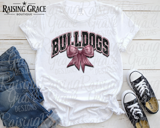 Bulldogs - with Maroon Coquette Bow - Adult T-Shirt - Comfort Colors