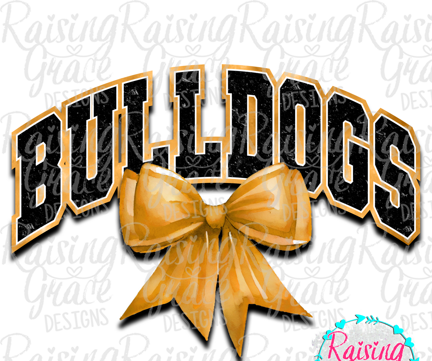 Bulldogs - with Gold Coquette Bow - Adult T-Shirt - Comfort Colors