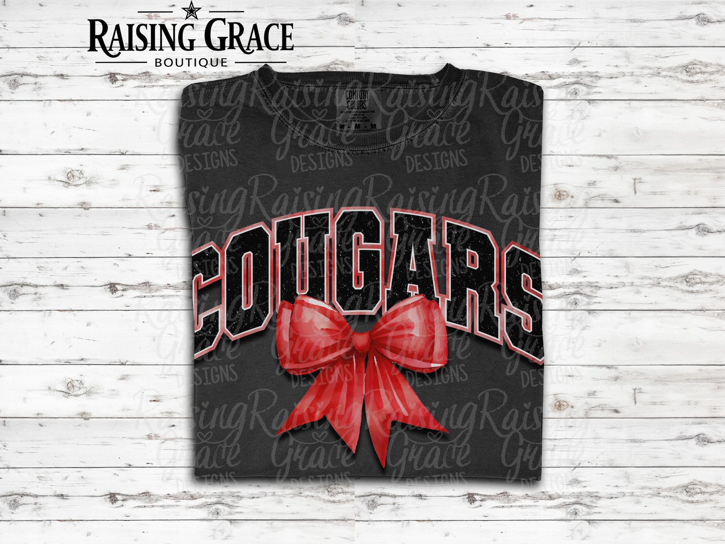 Cougars - with Red Coquette Bow - Adult T-Shirt - Comfort Colors