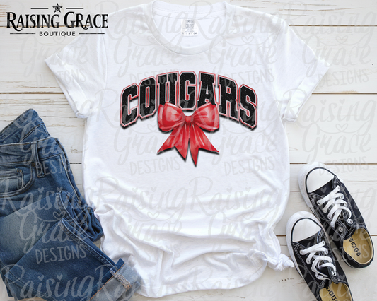Cougars - with Red Coquette Bow - Adult T-Shirt - Comfort Colors