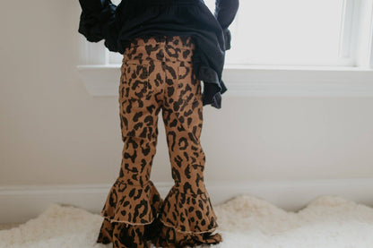 Kids Leopard Double Denim Ruffle Pant Jeans: 7