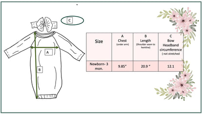 Infant Girls Botanical Ecru Baby Gown and Bow Headband Set: 0-3 Months