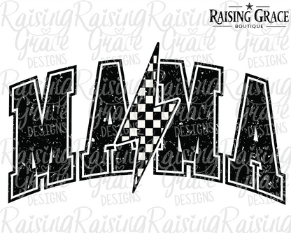 Checkered Mama Graphic T-Shirt | Retro Mama Tee | Lightning Bolt Mom Shirt | Boutique Mama Graphic Tee | Trendy Mom Shirt