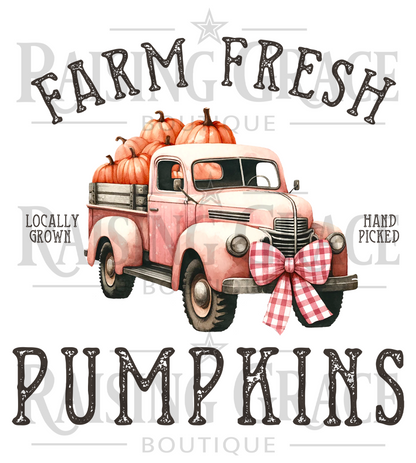 Farm Fresh Pumpkins Shirt, Fall Graphic Tee, Vintage Pink Truck T-Shirt, Pumpkin Patch Shirt, Cute Farmhouse Autumn Tee