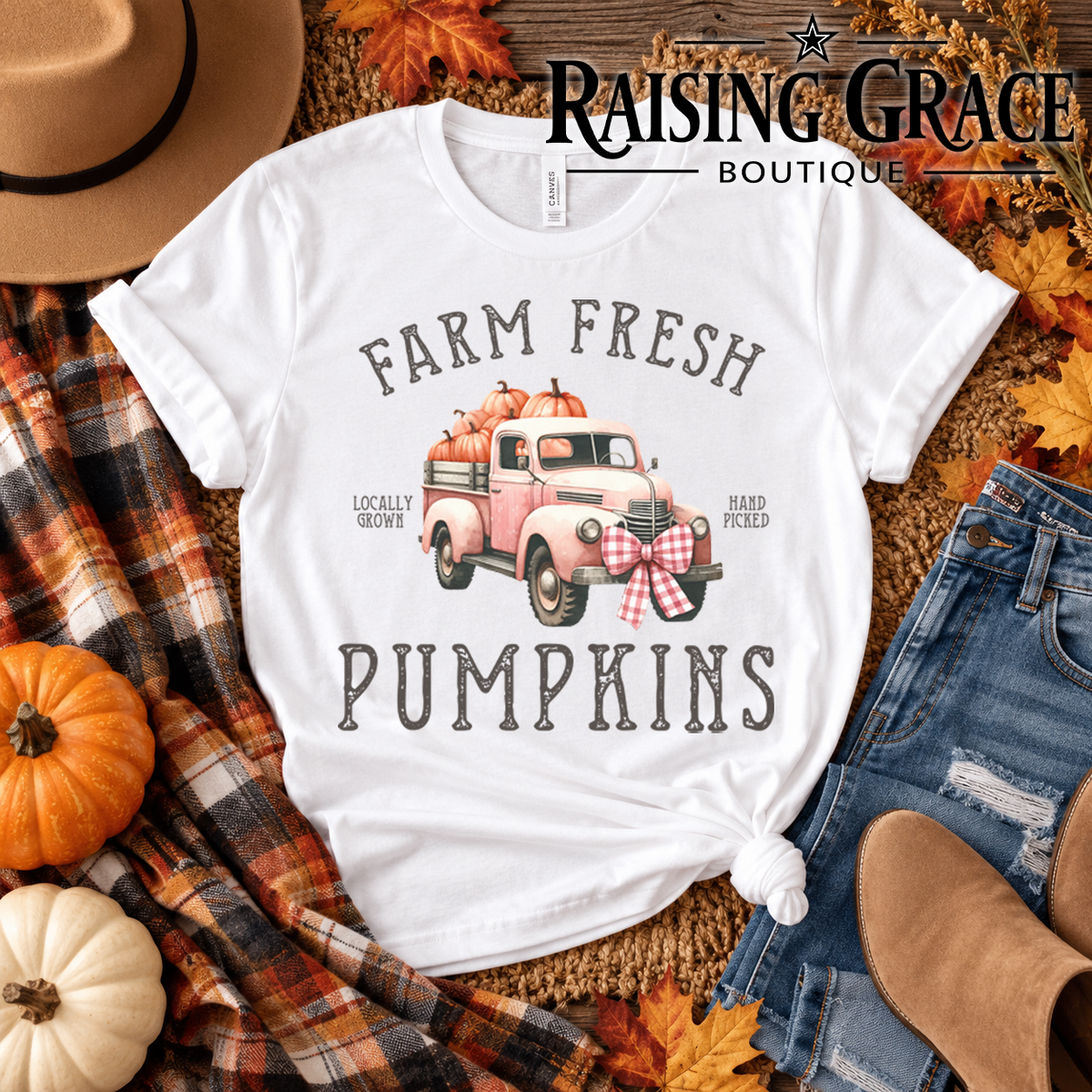 Farm Fresh Pumpkins Shirt, Fall Graphic Tee, Vintage Pink Truck T-Shirt, Pumpkin Patch Shirt, Cute Farmhouse Autumn Tee