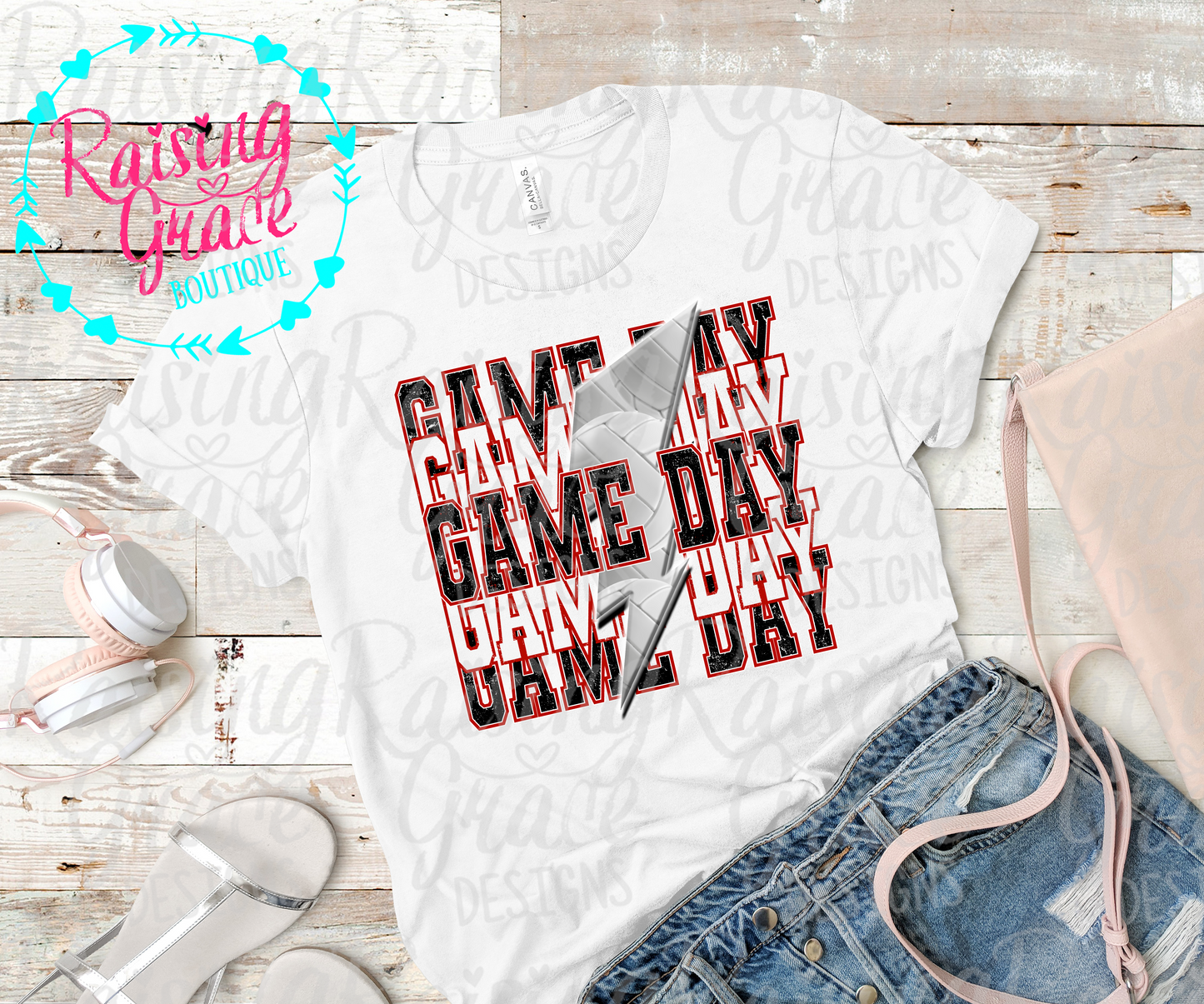 Game Day - Volleyball - Black and Red - T-Shirt - Adult