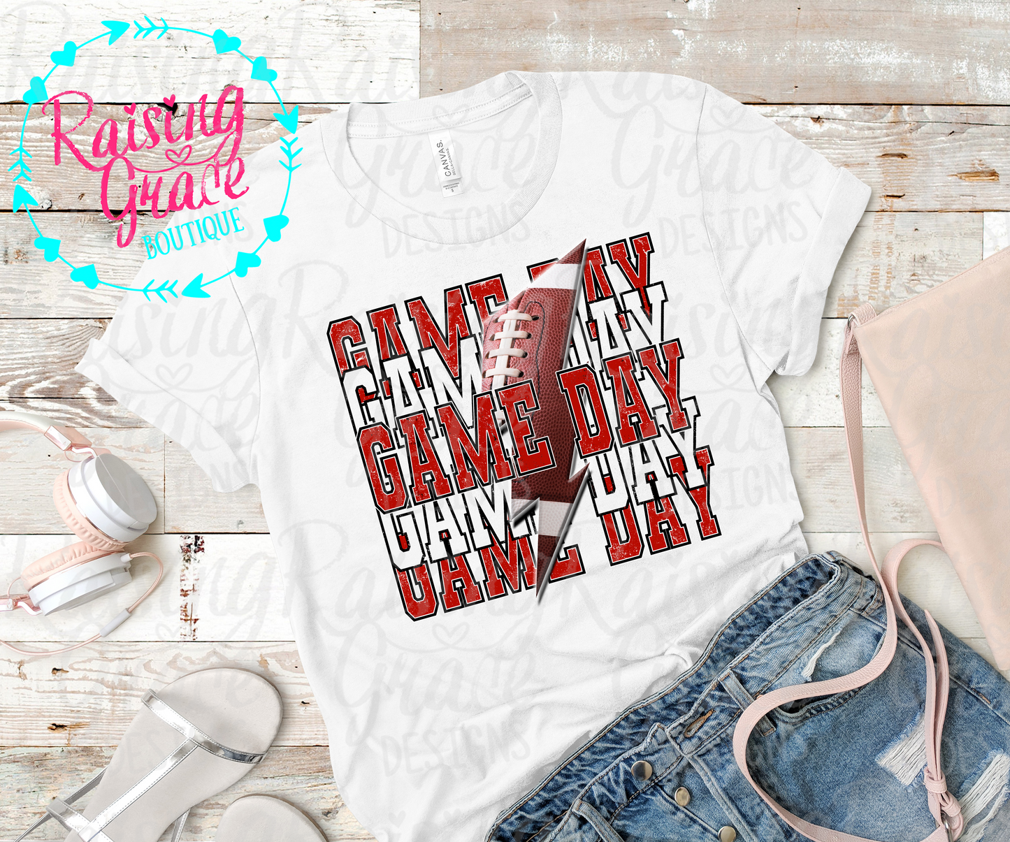 Game Day - Football - Red and Black - T-Shirt - Adult