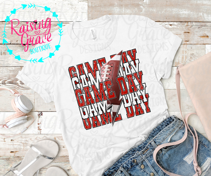 Game Day Football Graphic T-Shirt | Red and Black Football Tee | Sports Mom Shirt | Boutique Game Day Graphic Tee | Football Season Shirt