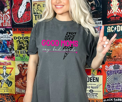 Good Moms Say Bad Words Graphic T-Shirt | Trendy Mama Tee | Leopard Lightning Bolt Shirt | Boutique Mom Graphic Tee | Funny Mom Shirt