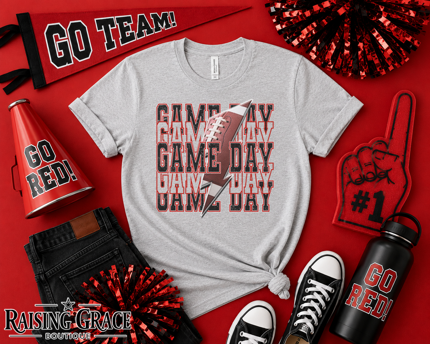 Game Day Football Graphic T-Shirt | Black and Red Football Tee | Sports Mom Shirt | Boutique Game Day Graphic Tee | Football Season Shirt