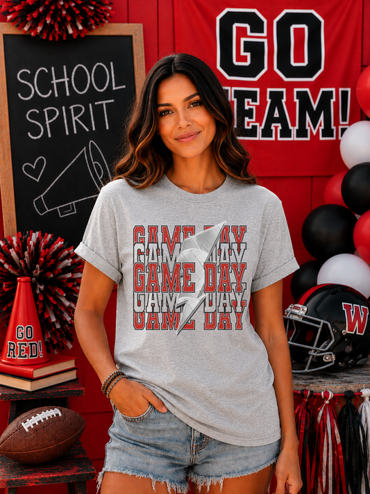 Game Day Volleyball Graphic T-Shirt | Red and Black Volleyball Tee | Sports Mom Shirt | Boutique Game Day Graphic Tee | Volleyball Season Shirt
