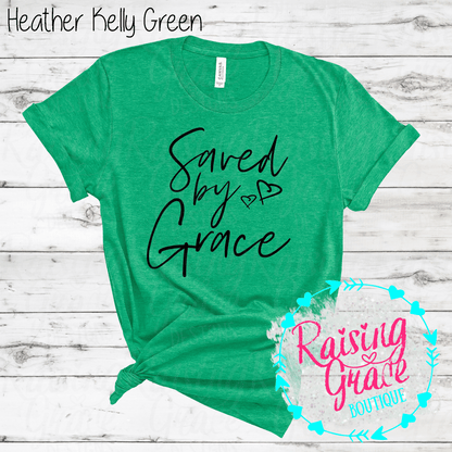 Saved By Grace Graphic T-Shirt | Faith Based Graphic Tee | Christian Inspirational Shirt | Boutique Faith Tee | Scripture Inspired Shirt