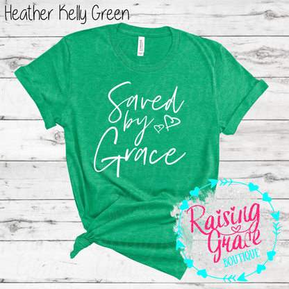 Saved By Grace Graphic T-Shirt | Faith Based Graphic Tee | Christian Inspirational Shirt | Boutique Faith Tee | Scripture Inspired Shirt