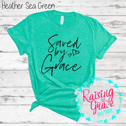 Saved By Grace Graphic T-Shirt | Faith Based Graphic Tee | Christian Inspirational Shirt | Boutique Faith Tee | Scripture Inspired Shirt