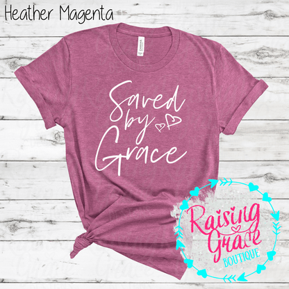 Saved By Grace Graphic T-Shirt | Faith Based Graphic Tee | Christian Inspirational Shirt | Boutique Faith Tee | Scripture Inspired Shirt
