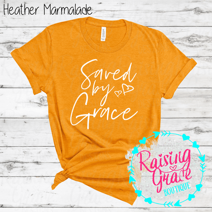 Saved By Grace Graphic T-Shirt | Faith Based Graphic Tee | Christian Inspirational Shirt | Boutique Faith Tee | Scripture Inspired Shirt