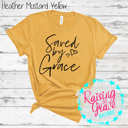 Saved By Grace Graphic T-Shirt | Faith Based Graphic Tee | Christian Inspirational Shirt | Boutique Faith Tee | Scripture Inspired Shirt