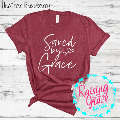 Saved By Grace Graphic T-Shirt | Faith Based Graphic Tee | Christian Inspirational Shirt | Boutique Faith Tee | Scripture Inspired Shirt