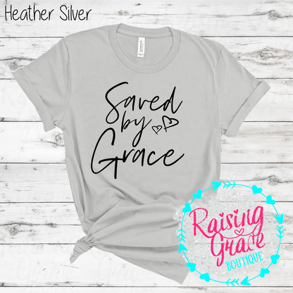Saved By Grace Graphic T-Shirt | Faith Based Graphic Tee | Christian Inspirational Shirt | Boutique Faith Tee | Scripture Inspired Shirt