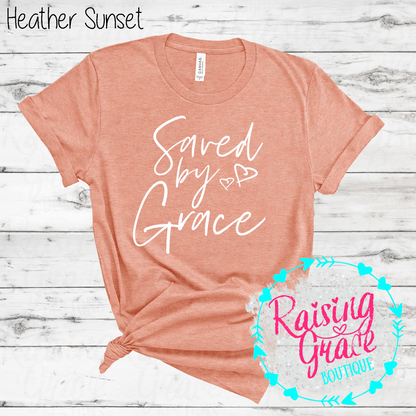 Saved By Grace Graphic T-Shirt | Faith Based Graphic Tee | Christian Inspirational Shirt | Boutique Faith Tee | Scripture Inspired Shirt