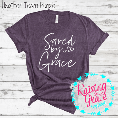 Saved By Grace Graphic T-Shirt | Faith Based Graphic Tee | Christian Inspirational Shirt | Boutique Faith Tee | Scripture Inspired Shirt