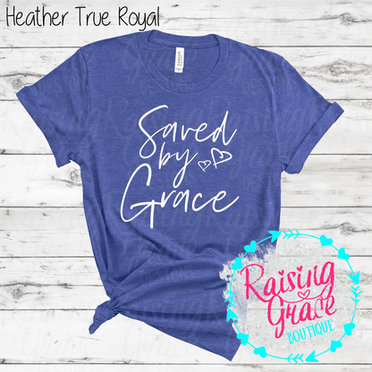 Saved By Grace Graphic T-Shirt | Faith Based Graphic Tee | Christian Inspirational Shirt | Boutique Faith Tee | Scripture Inspired Shirt